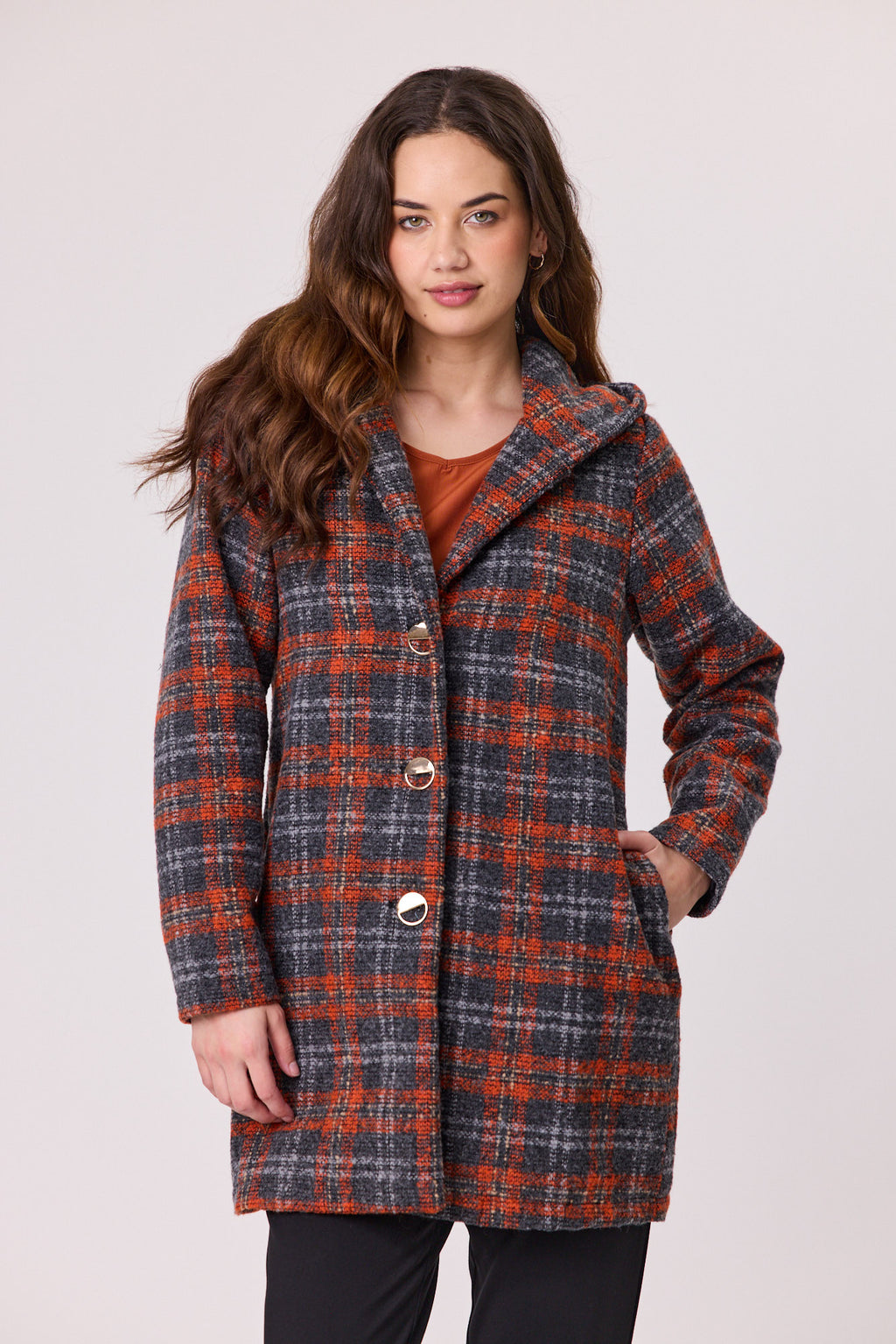 Hooded Coat Charcoal/Rust