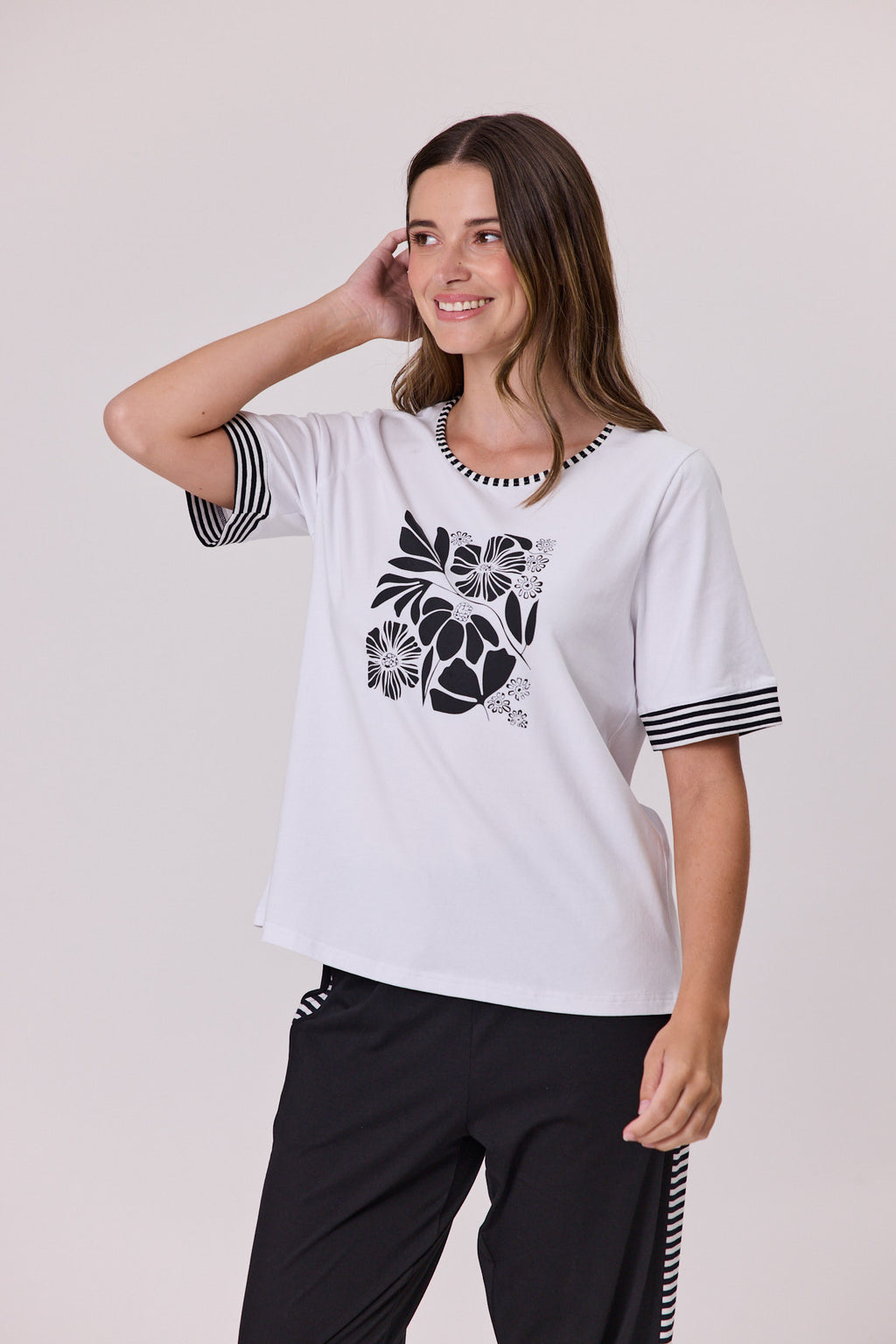 Stripe Trim T-Shirt White/Black