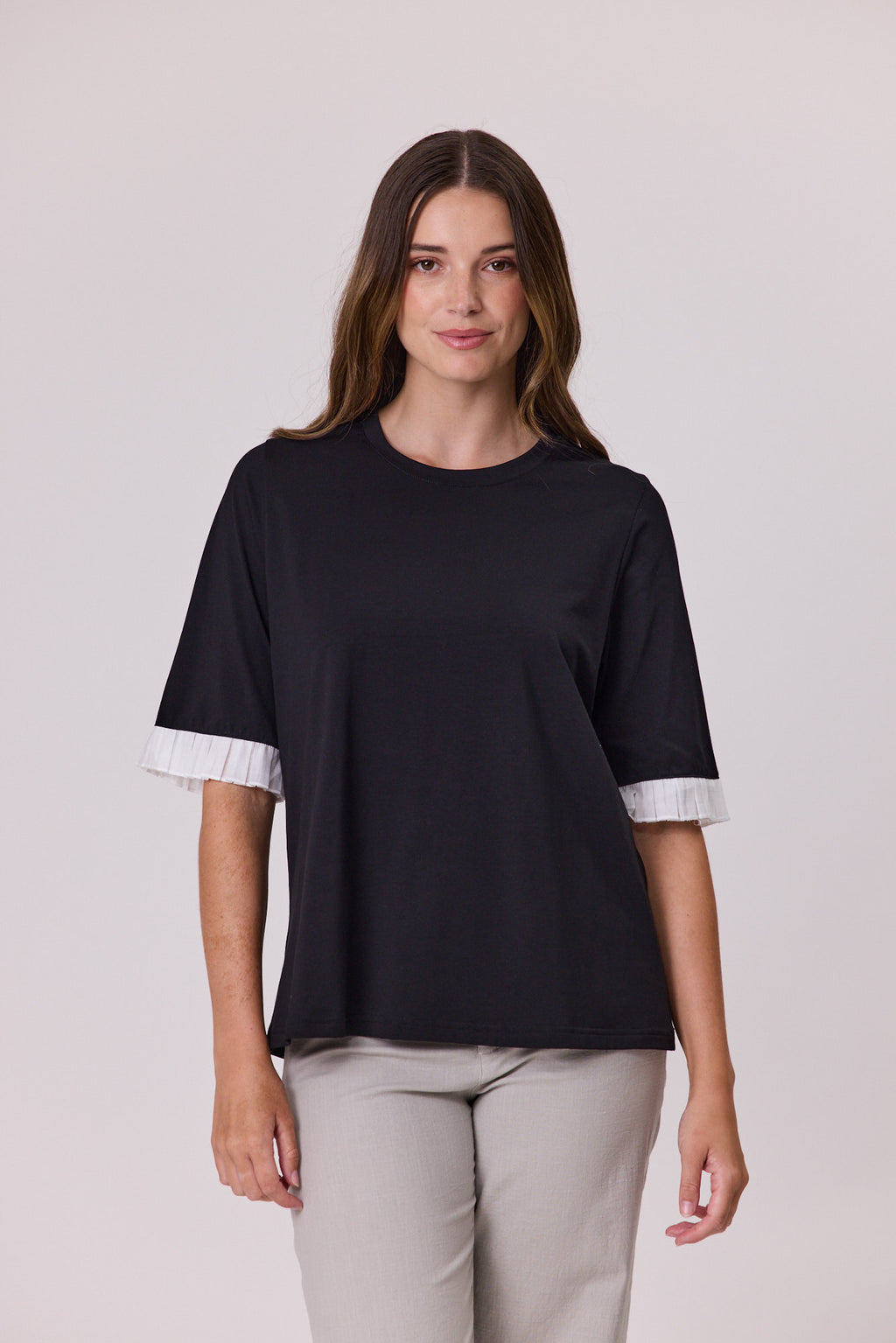Ruffle Sleeve Tee Black