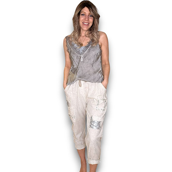 Diamond Linen/Cotton Pants Beige