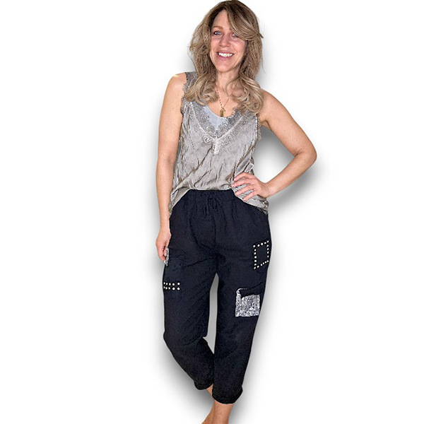Diamond Linen/Cotton Pants Black