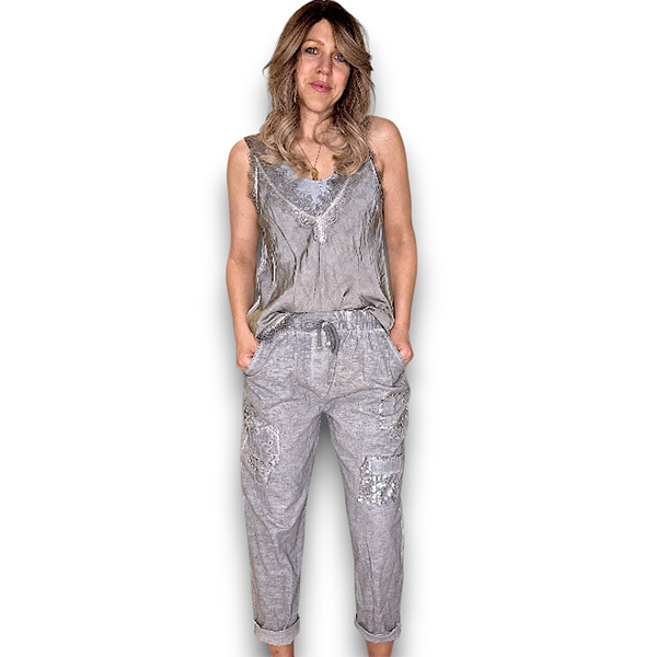 Diamond Linen/Cotton Pants Light Grey