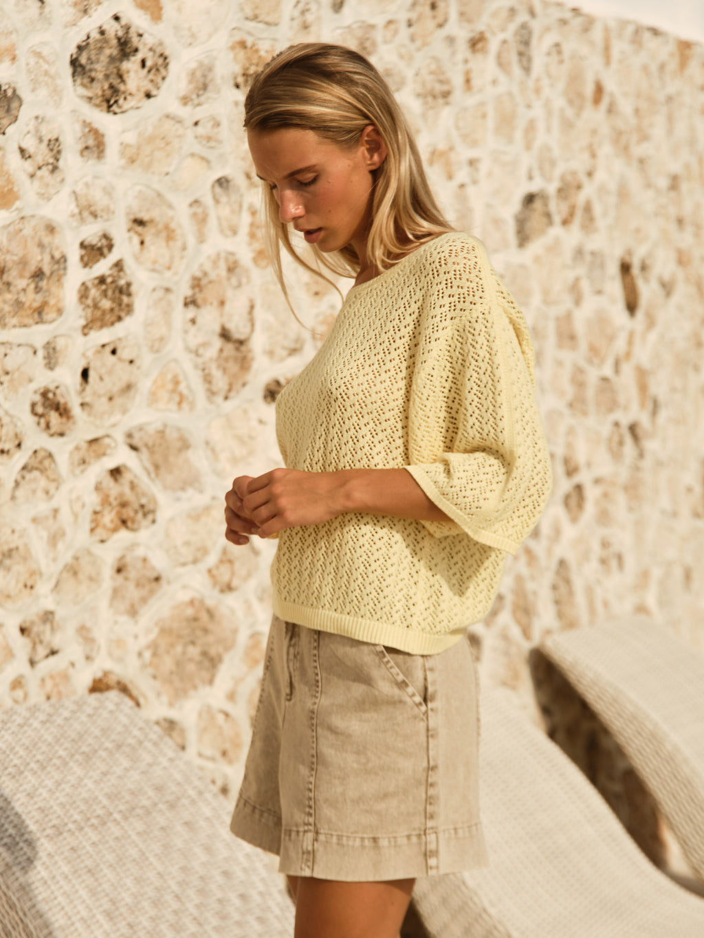 Mila Pointelle Top Lemon
