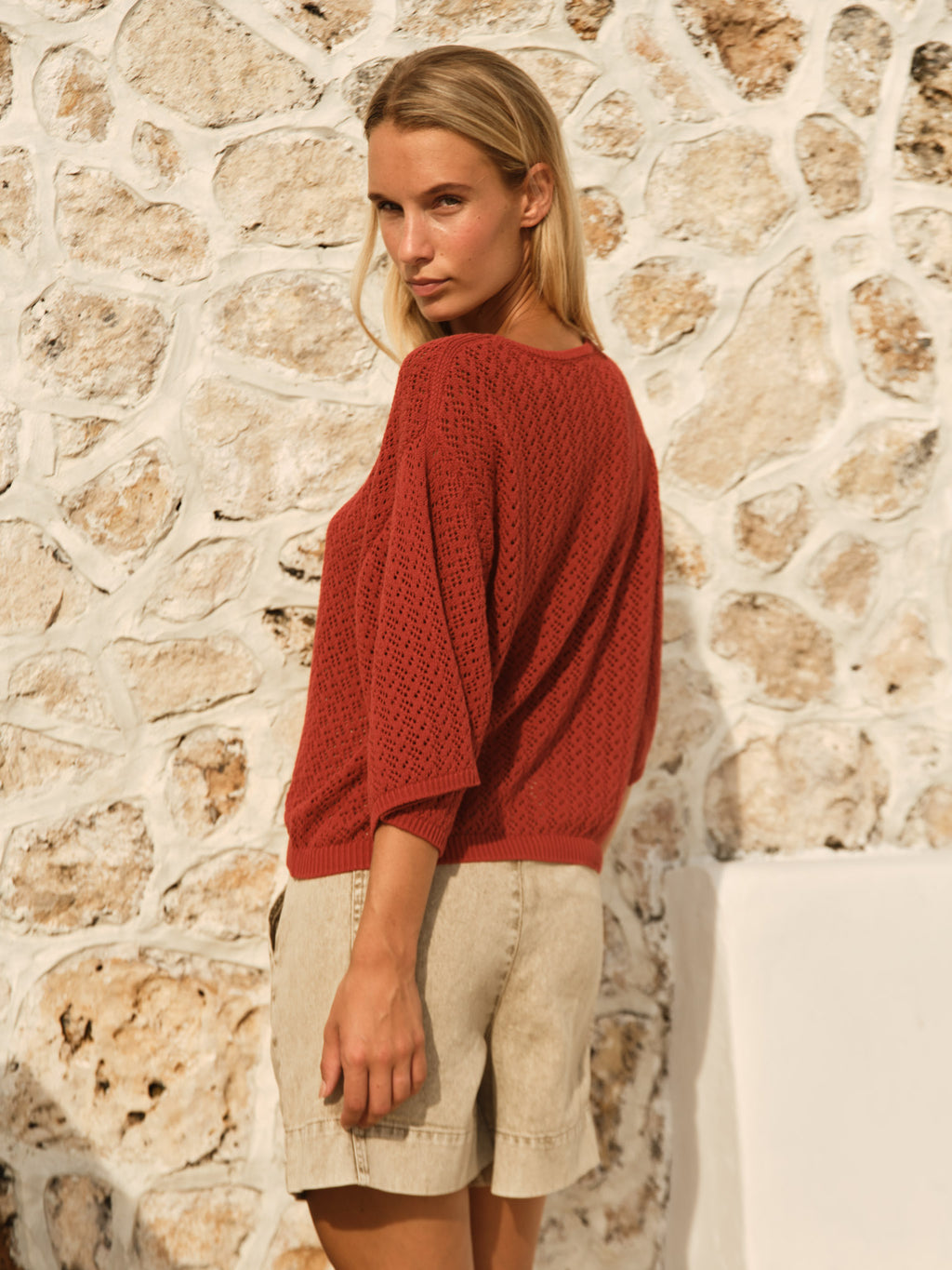 Mila Pointelle Top Red Clay