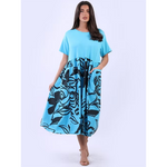 Floral Panel Cotton Dress Azure