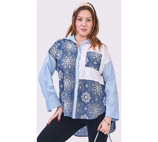 Floral Patch Pocket Shirt Blue