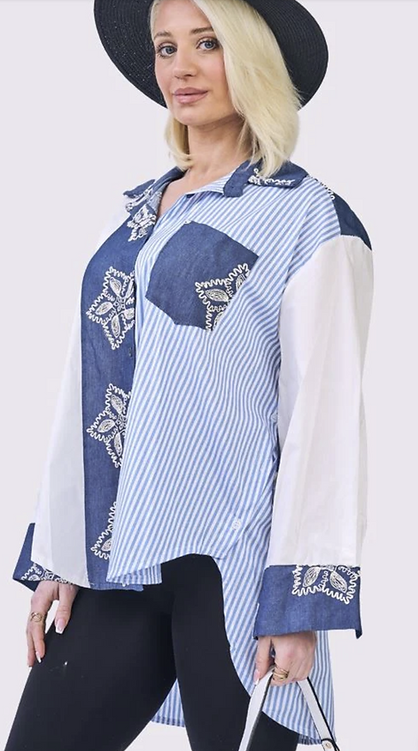 Floral Button Side Shirt Blue