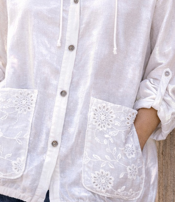 Floral Embroidery Jacket White
