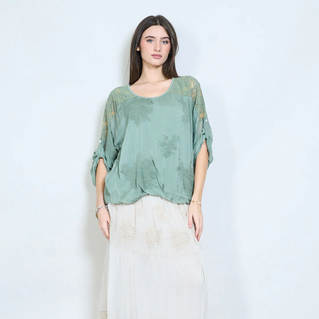 Floral Embroidery Top Khaki