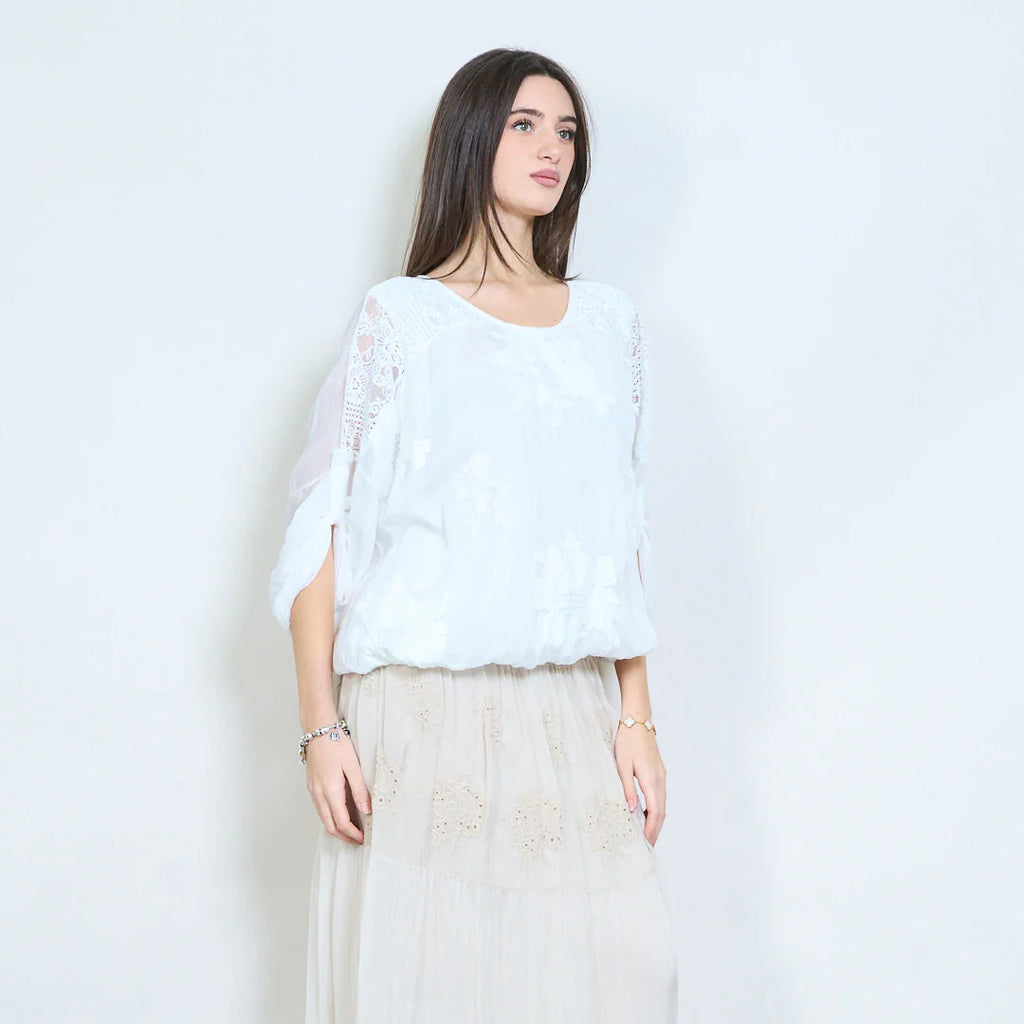 Floral Embroidery Top White