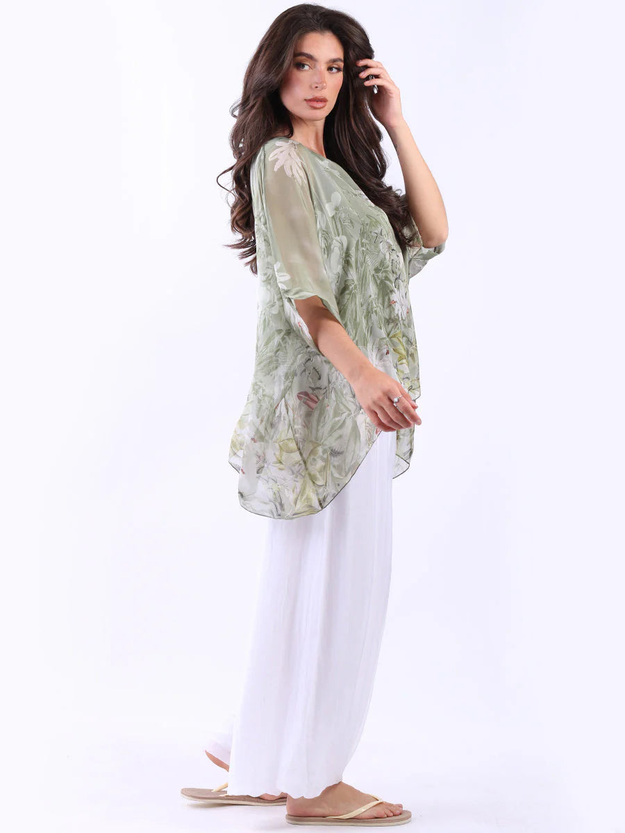 Floral Print Top Khaki
