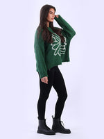 Flower Print Woolen Jumper Forest Green