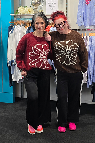 Flower Print Woolen Jumper Wine
