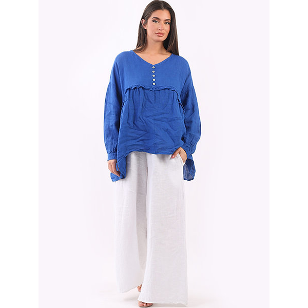 Front Button Ruched Top Blue