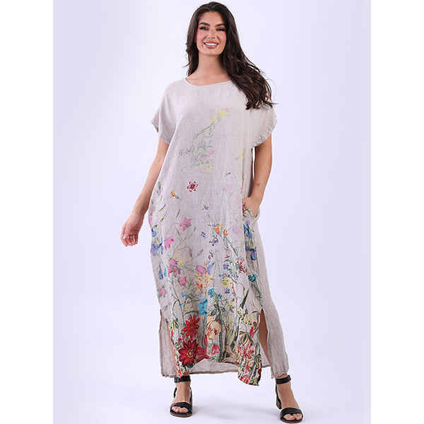 Garden Print Slouch Dress Beige