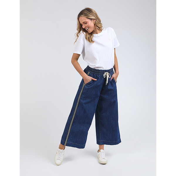 Greta Wide Leg Side Stripe Pant Dark Blue