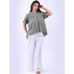 Hi-Lo Baggy Linen Top Khaki