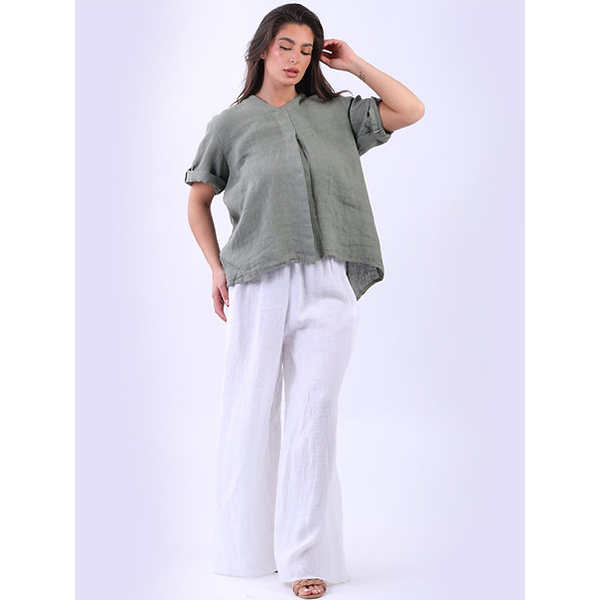 Hi-Lo Baggy Linen Top Khaki