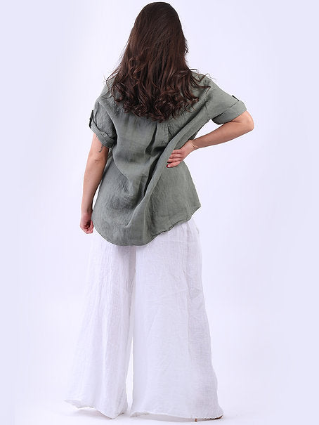 Hi-Lo Baggy Linen Top Khaki