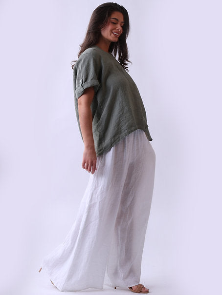 Hi-Lo Baggy Linen Top Khaki