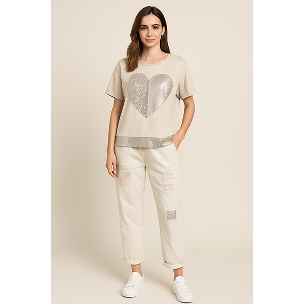 Italian Heart Top Beige