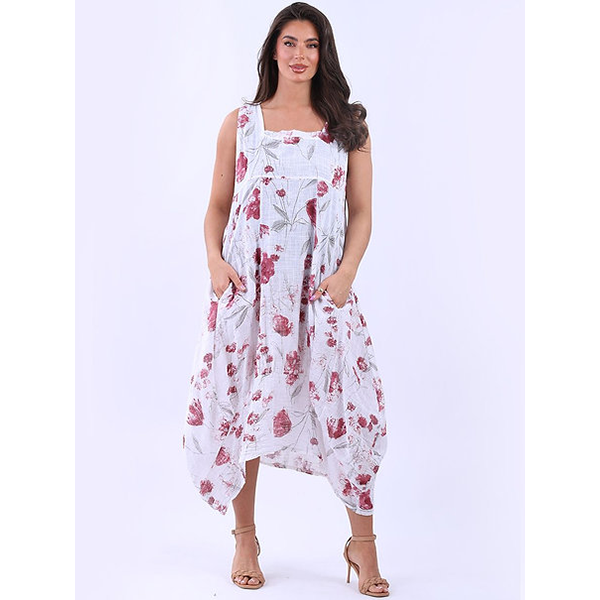 Italian High Low Floral Dress White