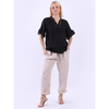 Italian Linen Bell Sleeve Top Black