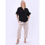 Italian Linen Bell Sleeve Top Black