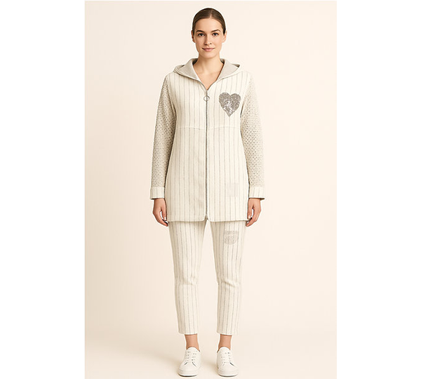 Italian Pinstripe Hooded Jacket White
