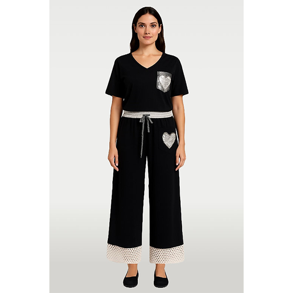 Italian Relax Heart Pants Black