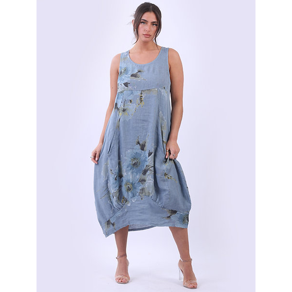 Italian Ribbed Floral Dress Denim