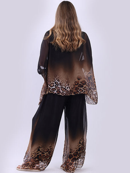 Italian Leopard Silk Blouse Black