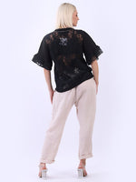 Italian Linen Bell Sleeve Top Black