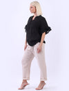 Italian Linen Bell Sleeve Top Black
