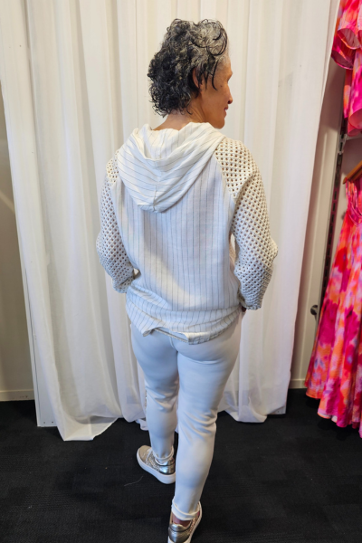 Italian Pinstripe Hooded Jacket White