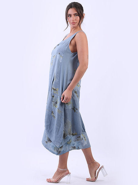 Italian Ribbed Floral Dress Denim