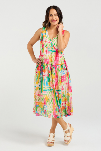 Woman wearing a colorful dress on a white background
Jayla Dress Radiant