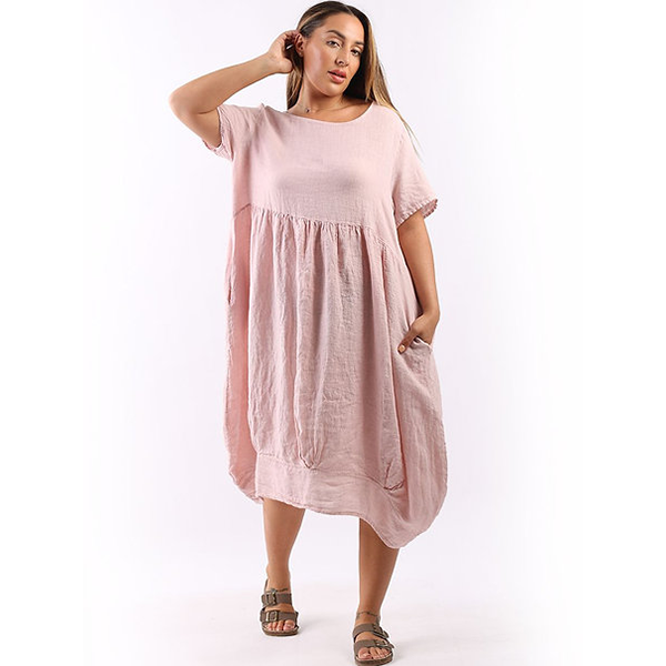 Italian Plain Linen Midi Swing Dress
