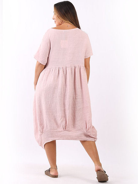Italian Plain Linen Midi Swing Dress