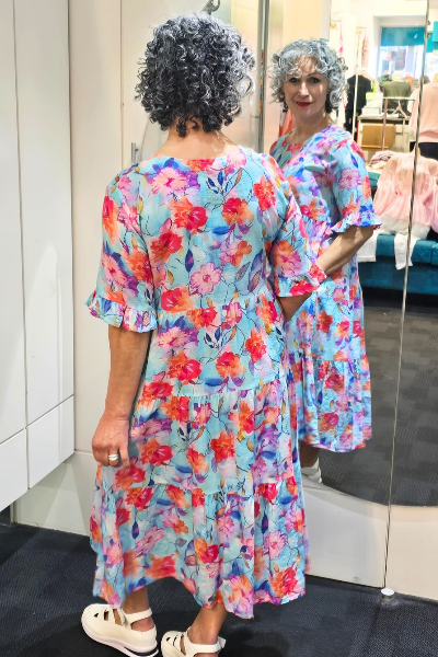 Layla S/S Dress Tiered Turquoise