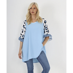 Leopard Sleeve Swing Top Ice Blue