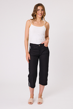 Woman wearing a white tank top and black capri pants on a white background Lily 3/4 Pants Black