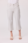 Light gray pants worn by a person on a white background Lily 3/4 Pants Silver