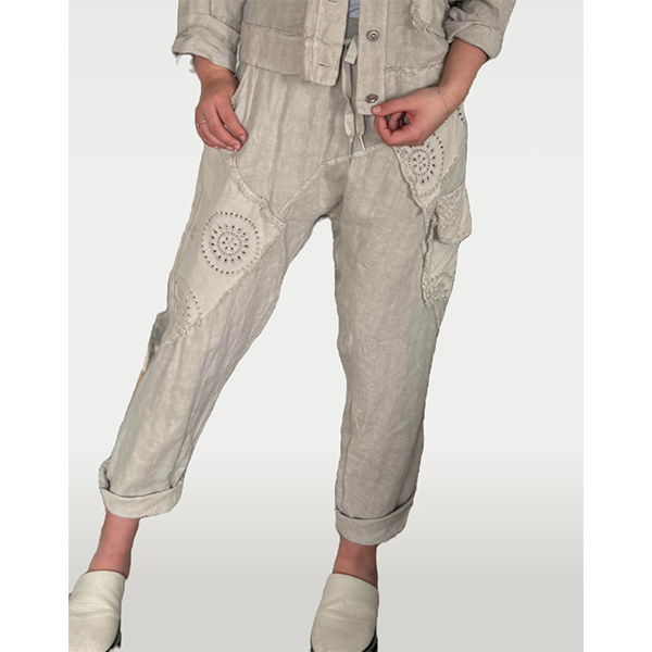 Linen Drop Crotch Pant Beige