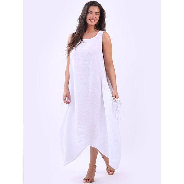 Linen Lagenlook Maxi Dress White