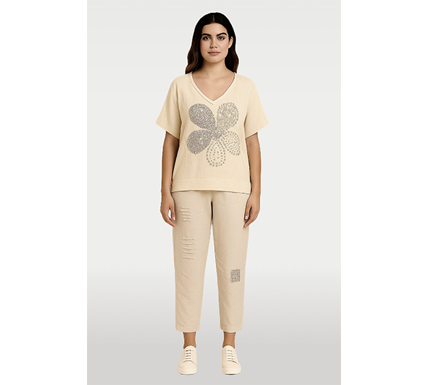 Linen Motif Daisy Mesh Top Vanilla