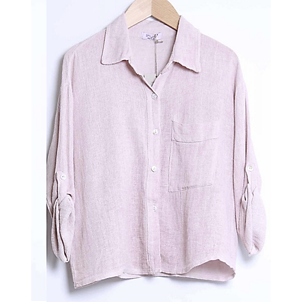 Linen Pocket Crop Shirt Pink