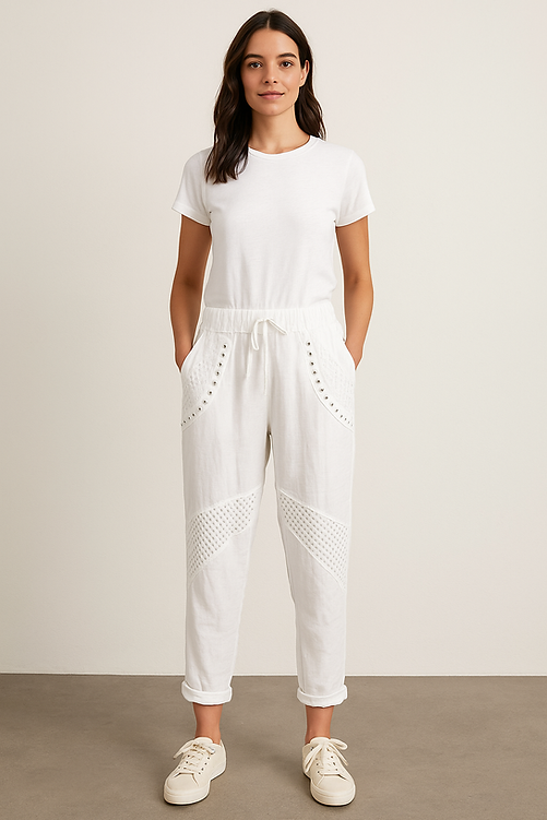 Linen Pants w/ Mesh White