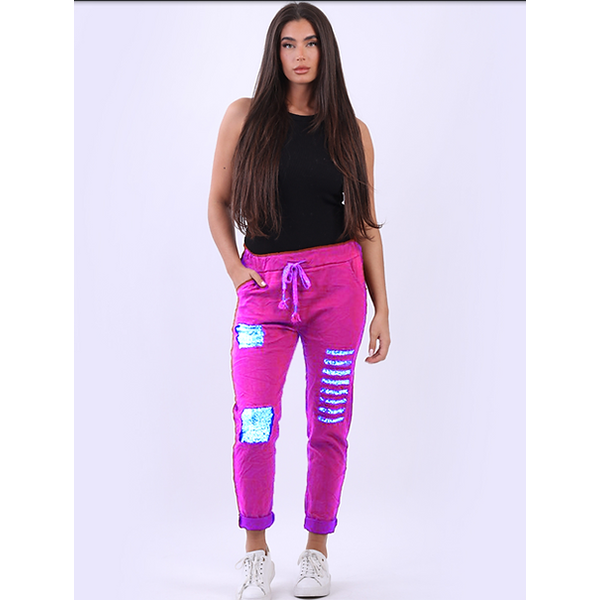Magic Pants w/ Sequin Slash Fuchsia