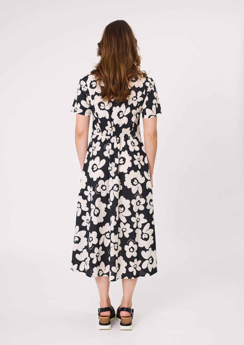Woman wearing a black floral dress on a white background Marta Floral Dress Black/White